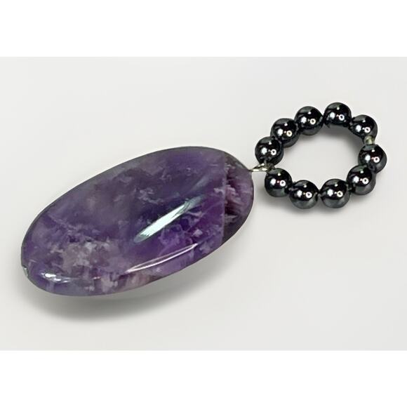 Natural Amethyst Gemstone & Hematite Oval Pendant - 10.8 grams - Picture 4 of 8